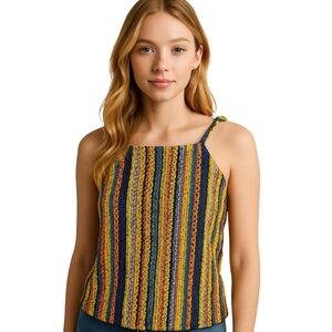 Madewell Texture & Thread Tie Shoulder Crochet Rainbow Lined Tank XXS